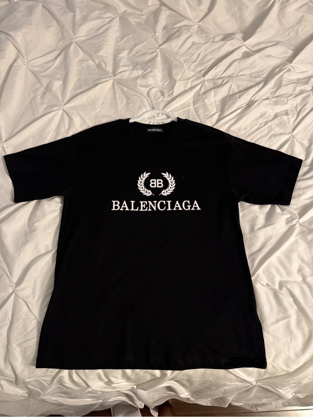 Balenciaga Black Crewneck T-Shirt with White Logo Emblem